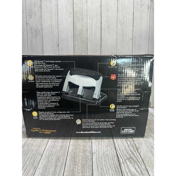 Bostitch HP40 EZ Squeeze 40 Sheet 3 Hole Punch - Silver/Black with Box Office - Picture 3 of 11